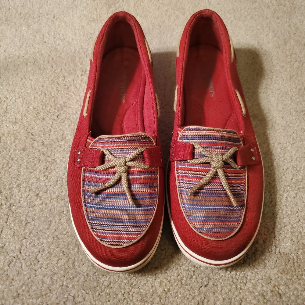 Red Canvas Boat Shoes Size 8